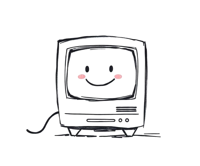 Chalk drawing of a smiling retro computer